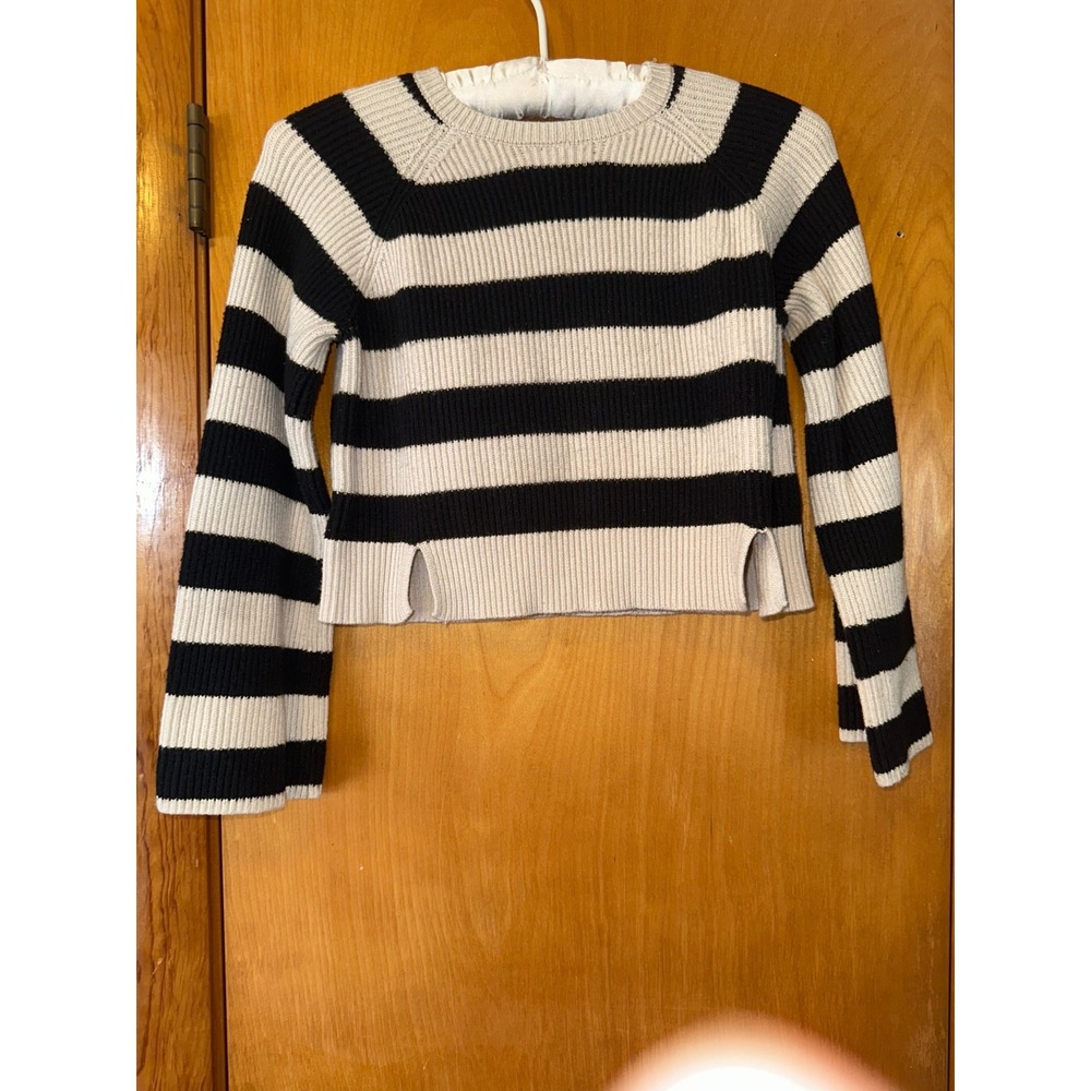 Rachel Zoe Size L 10/12 Girls‎ Beige And Black Boxy Cropped Striped Sweater